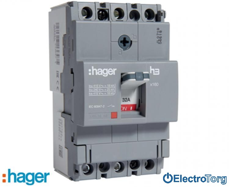 Автоматический выключатель x160, In=32A, 3p, 18kA, Т фикс./ М фикс. Hager (Хагер)