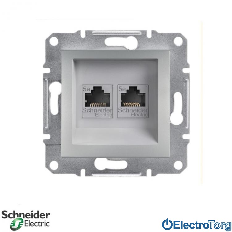 Розетка компьютерная двойная RJ45 Кат.6 UTP алюминий Asfora Schneider Electric (Шнайдер Электрик)