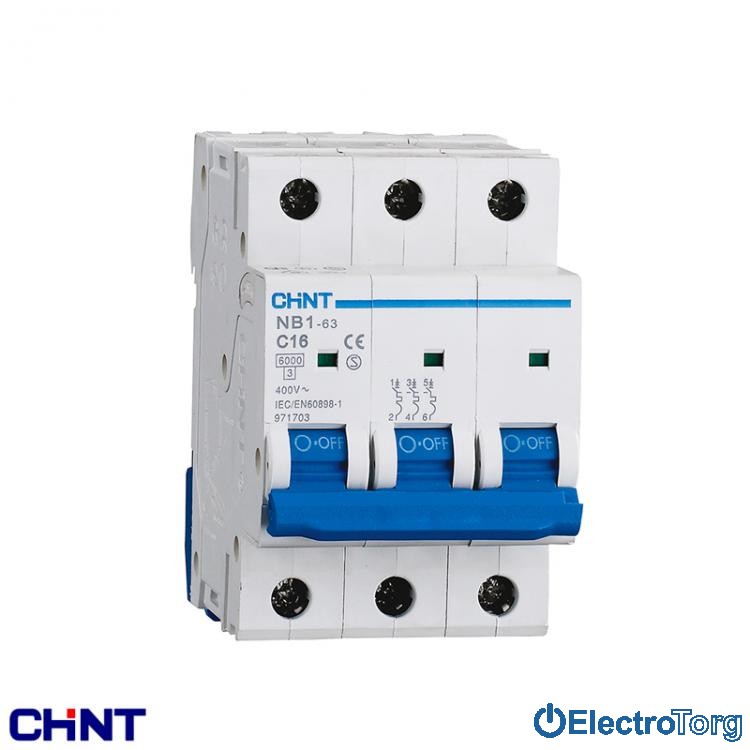 Автоматический выключатель NB1-63 3P 6kA C 2A CHINT