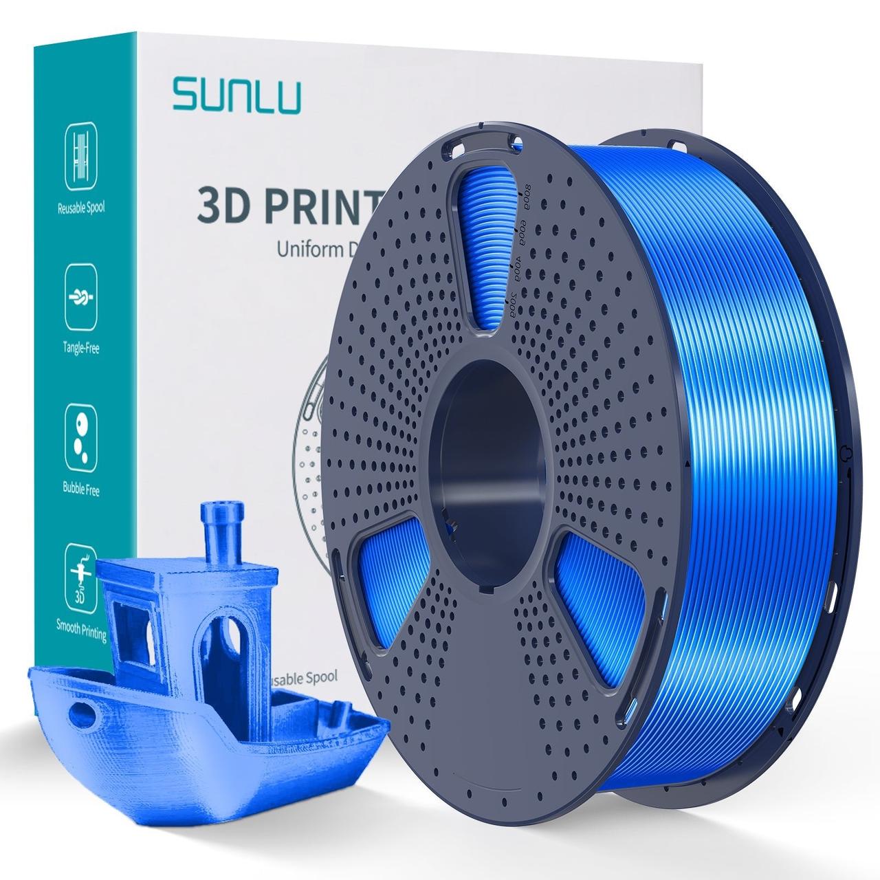 Філамент Sunlu Silk PLA+ Blue, 1.75мм, 1кг, синій