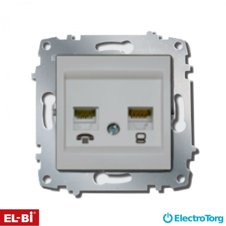 Розетка комп. + телефон ZENA модуль титановая (RJ45 Cat 6+ RJ 11) EL-BI