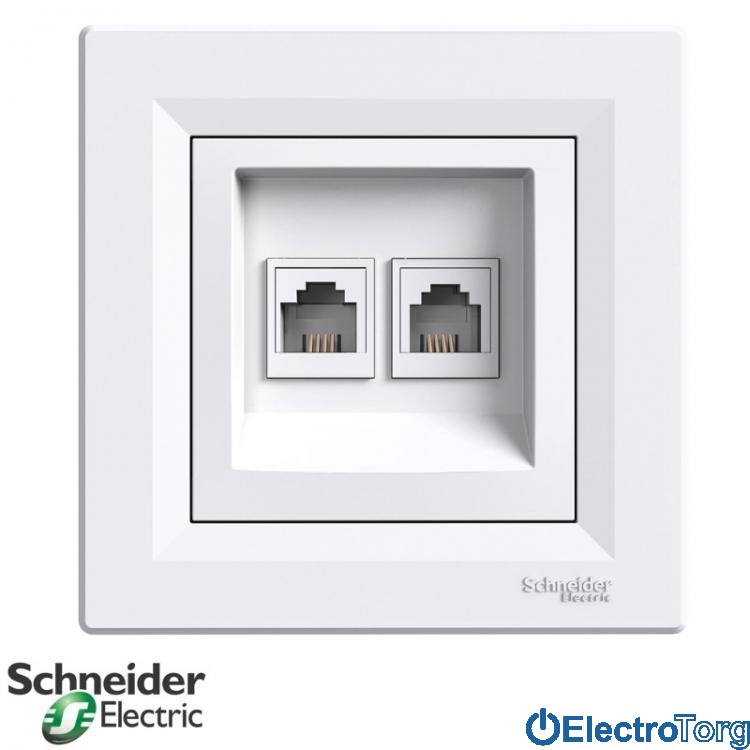 Розетка телефонная RJ11 двойная белая Asfora Schneider Electric (Шнайдер Электрик)