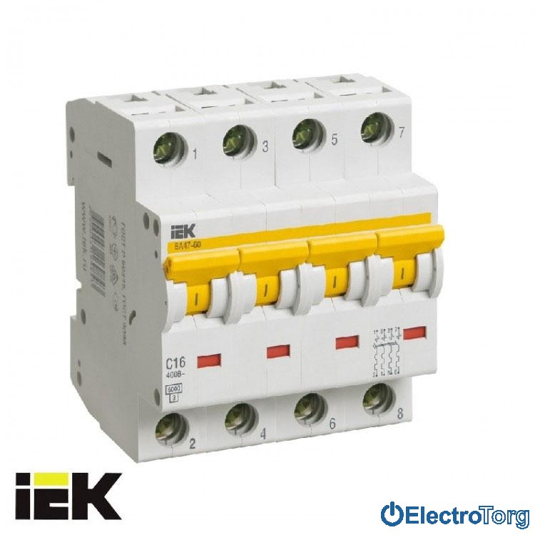 Автоматический выключатель ВА47-60 4P 6кА D 10A ИЭК(IEK)