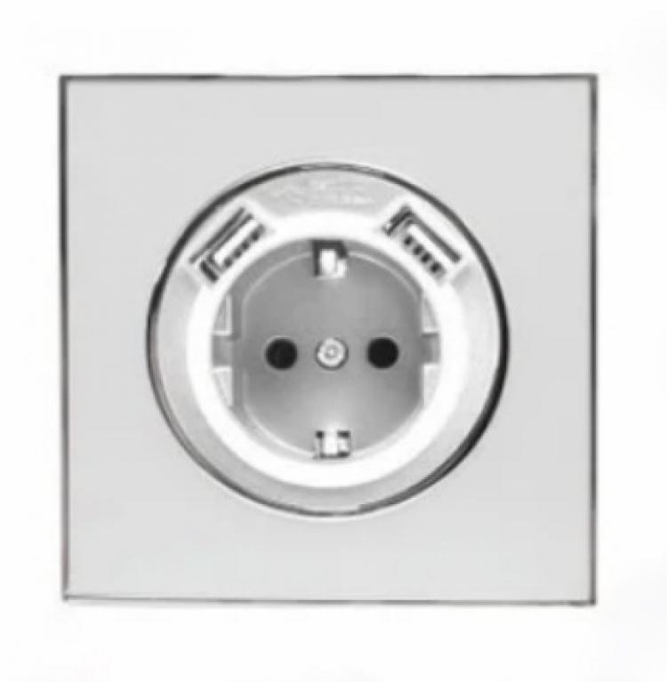 Розетка 1-я + 2 USB внутренняя с з/к белый Laura Right Hausen (Райт Хаусен)