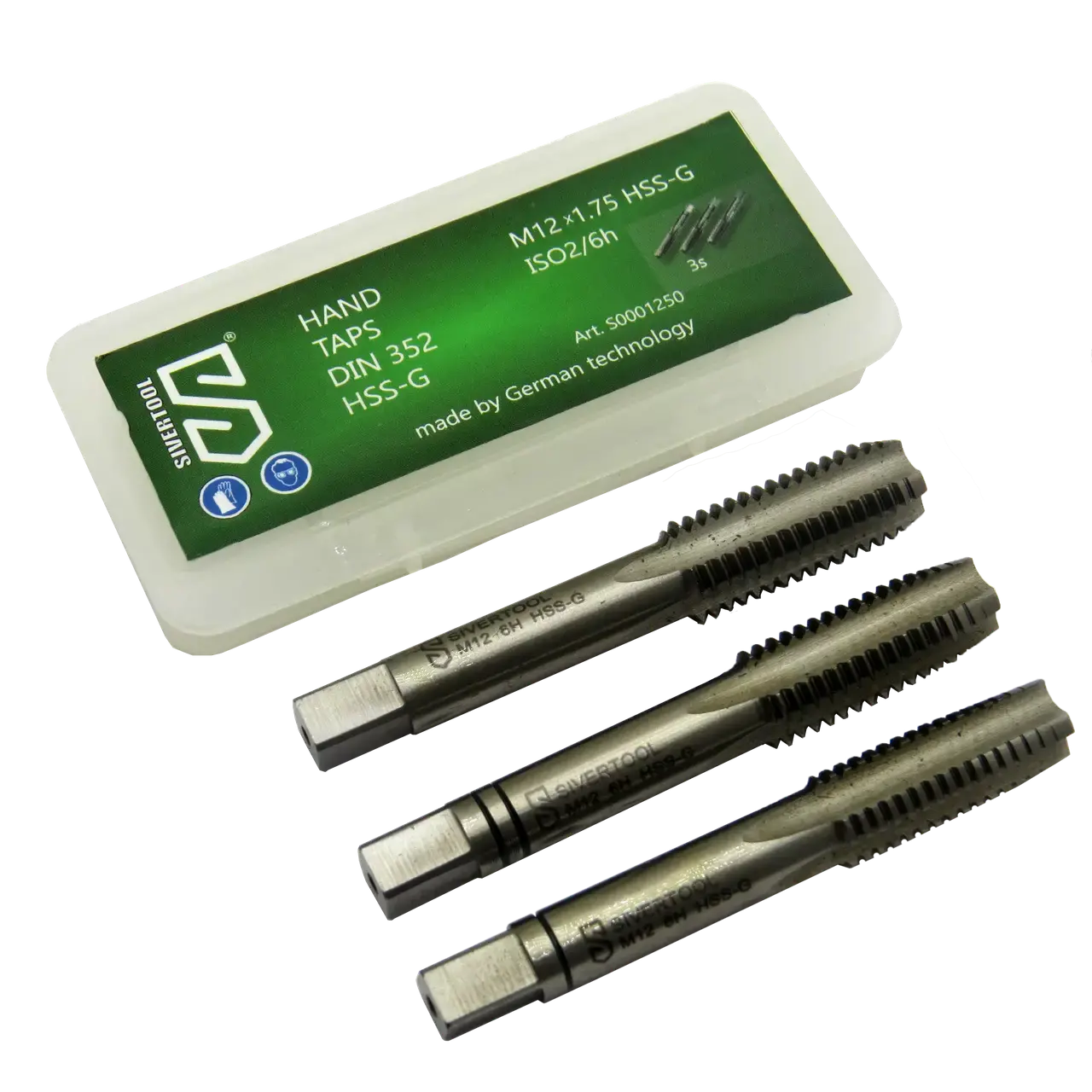 Мітчик ручний М12×1,75 HSS-G, DIN352, комплект із 3-х штук