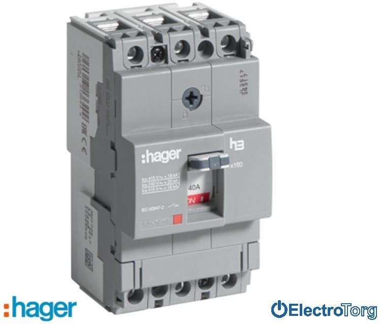 Автоматический выключатель x160, In=40A, 3p, 18kA, Т фикс./ М фикс. Hager (Хагер)