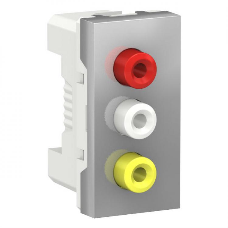 Розетка 3 RCA 1 модуль алюминий Unica New Schneider Electric (Шнайдер Электрик)