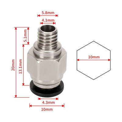 Фітинг PC4-M6 для PTFE тефлонової трубки, сталь
