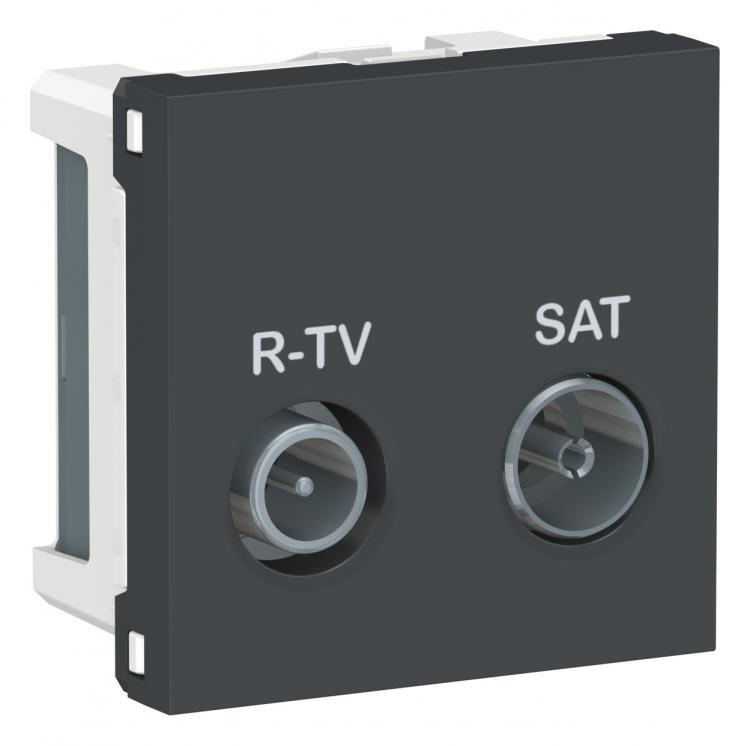 Розетка R-TV SAT проходная 2 модуля антрацит Unica New Schneider Electric (Шнайдер Электрик)