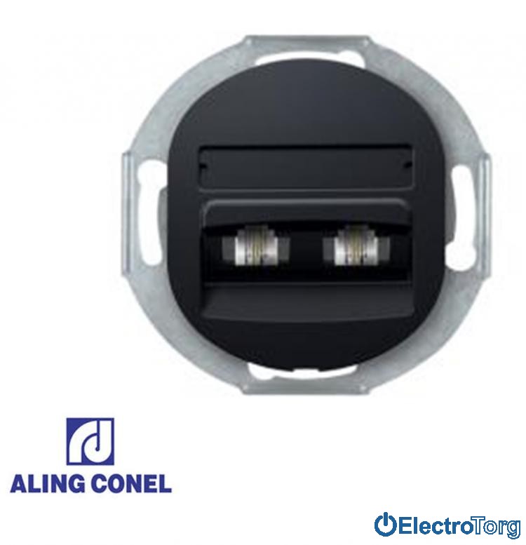 Розетка 2-я телефонная RJ12 6/4 (черная) Aling-Conel Eon
