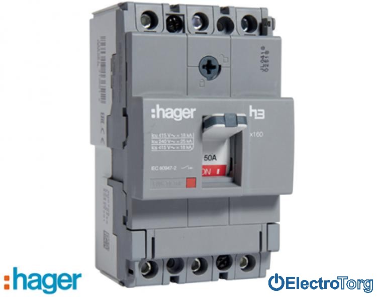Автоматический выключатель x160, In=50A, 3p, 18kA, Т фикс./ М фикс. Hager (Хагер)