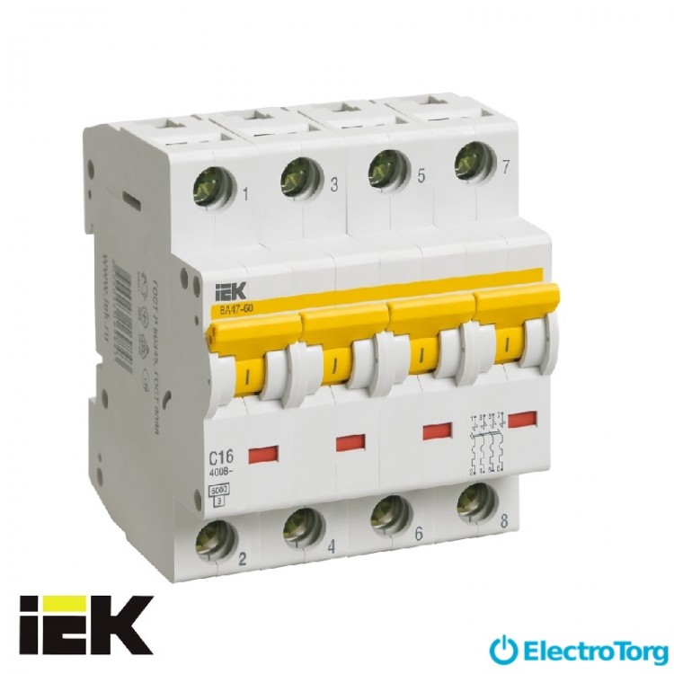 Автоматический выключатель ВА47-60 4P 6кА С 63A ИЭК(IEK)