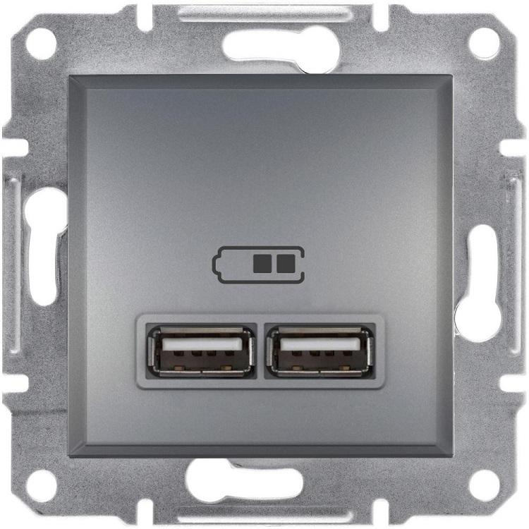 Розетка USB 2.1А сталь Asfora Schneider Electric (Шнайдер Электрик)