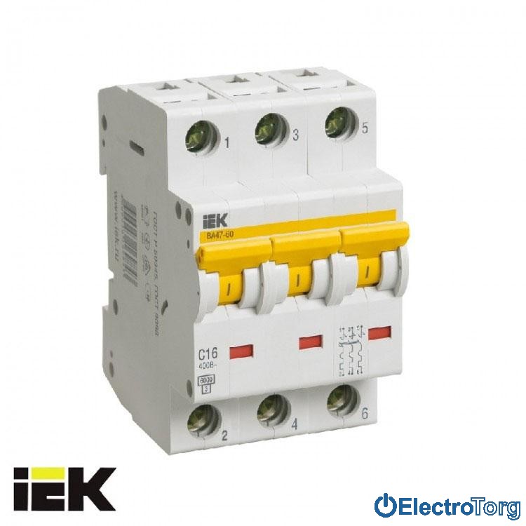 Автоматический выключатель ВА47-60 3P 6кА С 10A ИЭК(IEK)