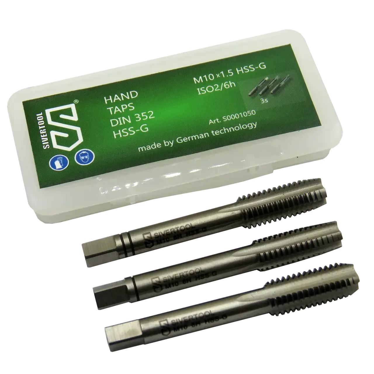 Мітчик ручний М10×1,5 HSS-G, DIN352, комплект із 3-х штук