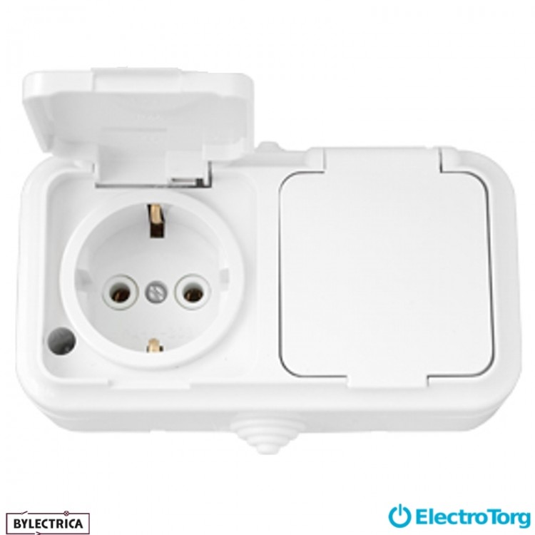 Розетка 2-я с з/к IP-44 Пралеска белая РА 16-303 BYLECTRICA