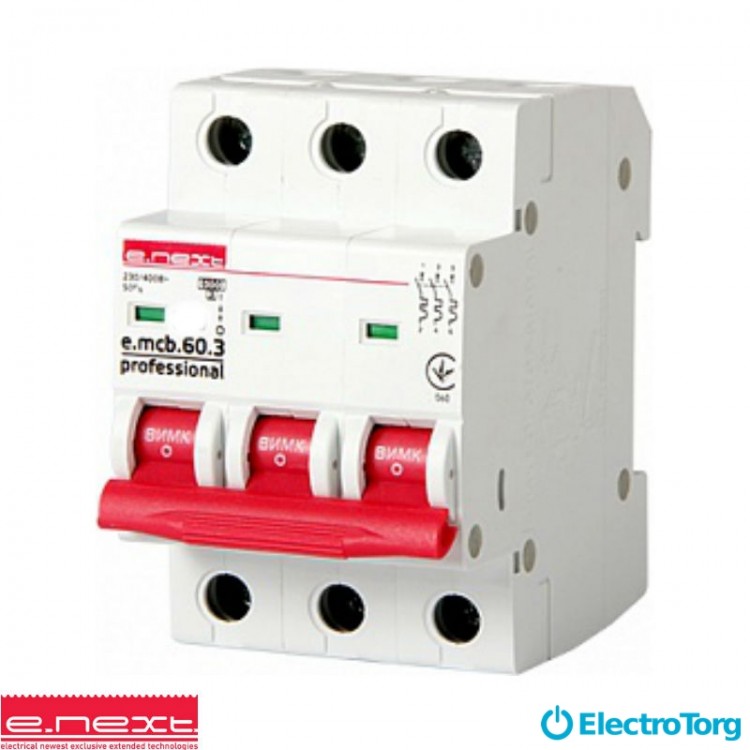 Авт. выкл. e.mcb.pro.60.3.B 20 new, 3р, 20А, В, 6кА, e-next