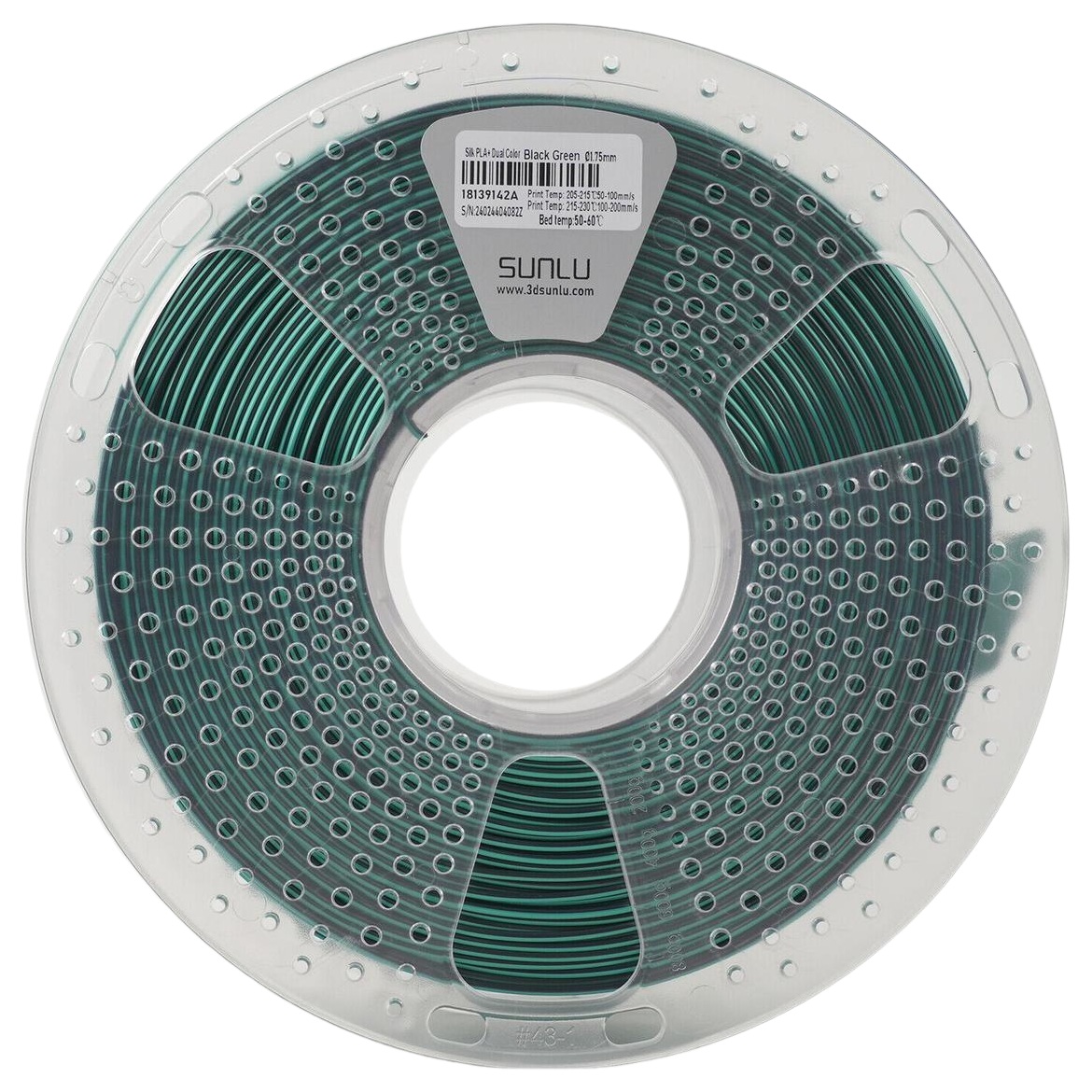 Філамент Sunlu Silk PLA+ Black Green, 1.75мм, 1кг, чорний/ зелений
