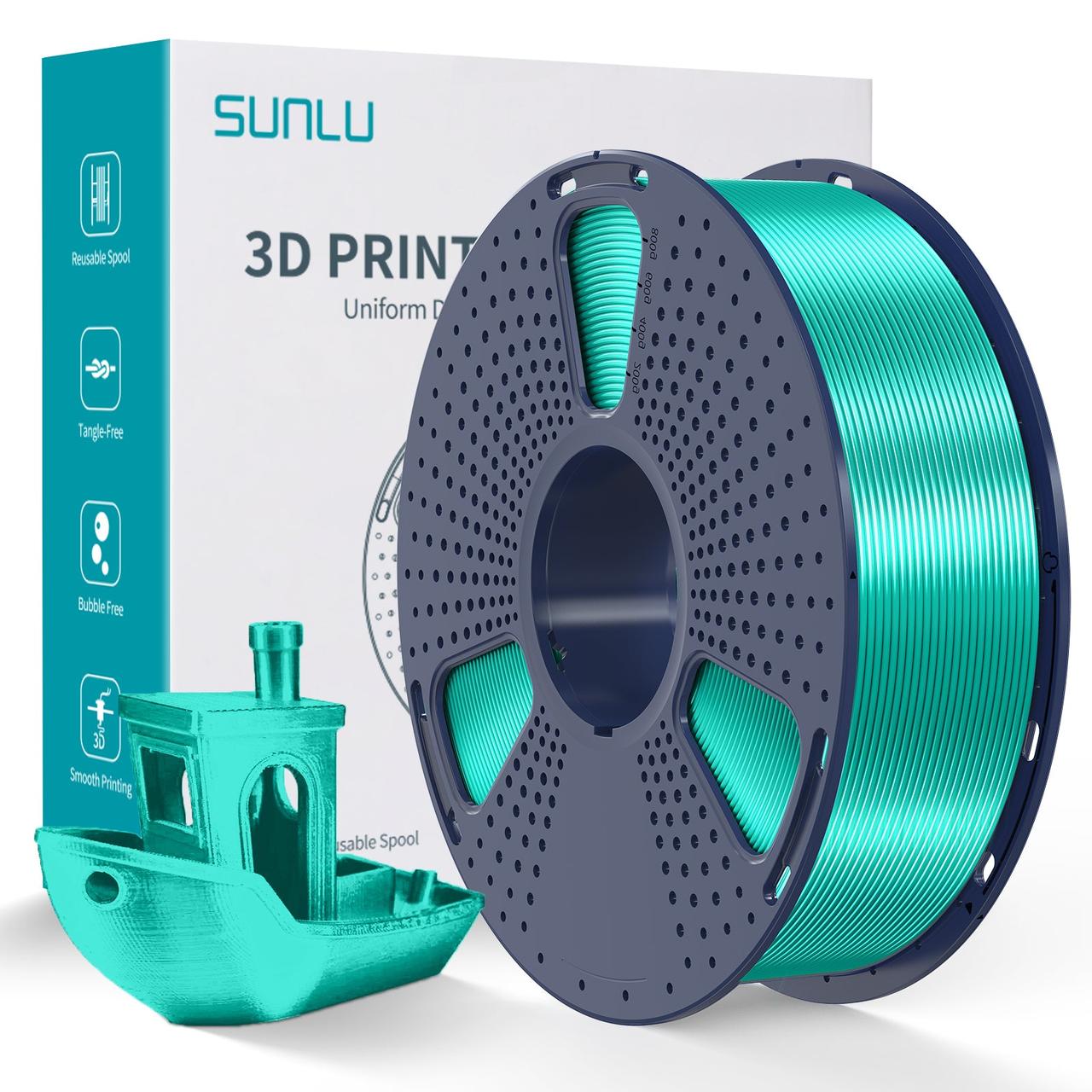 Філамент Sunlu Silk PLA+ Green, 1.75мм, 1кг, зелений