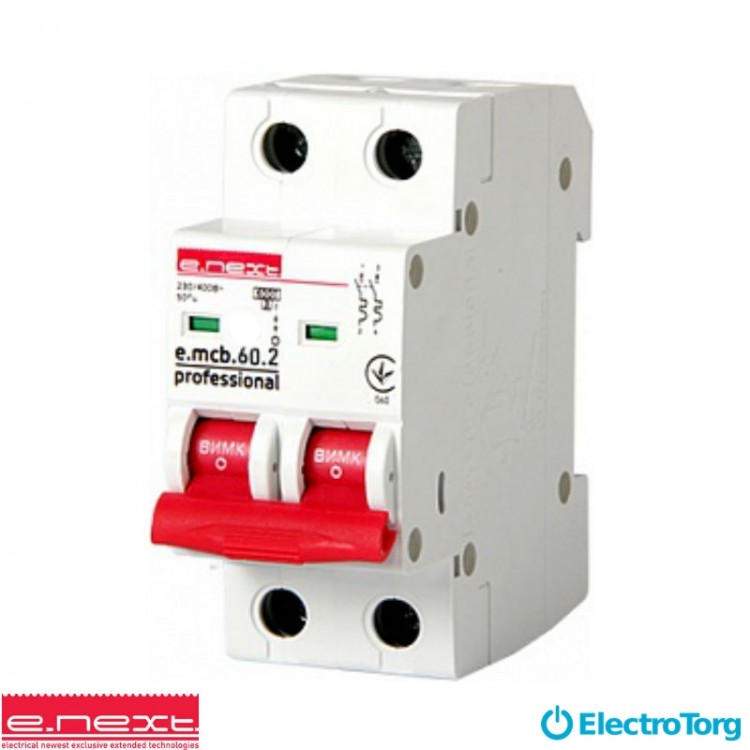 Авт. выкл. e.mcb.pro.60.2.С 20 new, 2р, 20А, С, 6кА new e-next