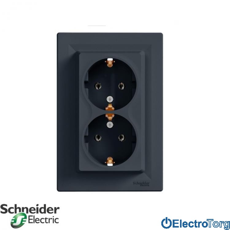 Розетка двойная с заземлением антрацит Asfora Schneider Electric (Шнайдер Электрик)
