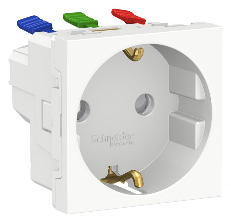 Розетка с з/к шторки 16А самозажимная клемма белый Unica New Schneider Electric (Шнайдер Электрик)