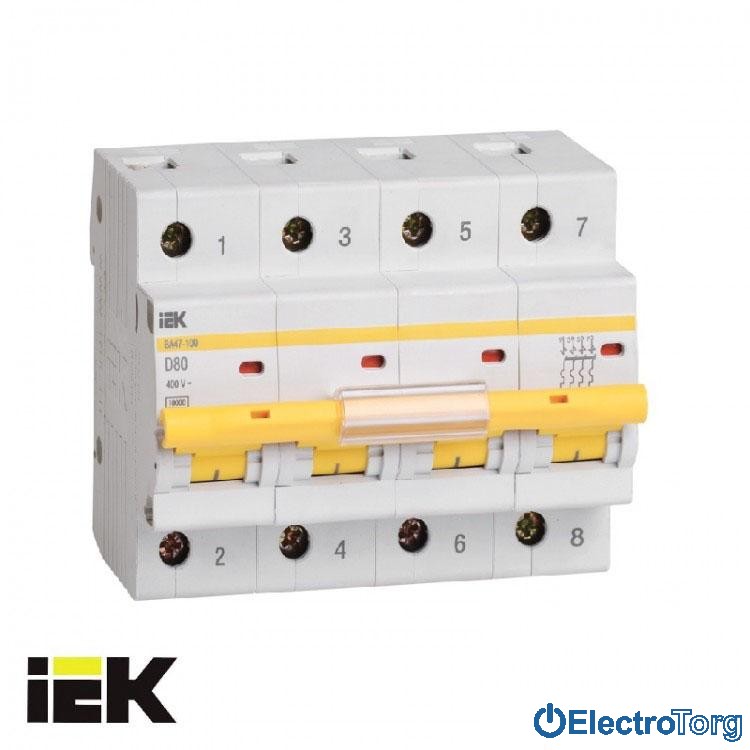 Автоматический выключатель ВА47-100 4P 10кА D 25A ИЭК(IEK)