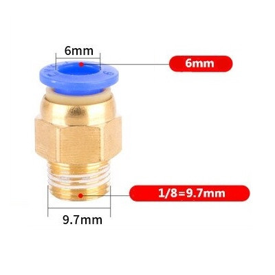 Фітинг PC6-01 для PTFE тефлонової трубки, латунь