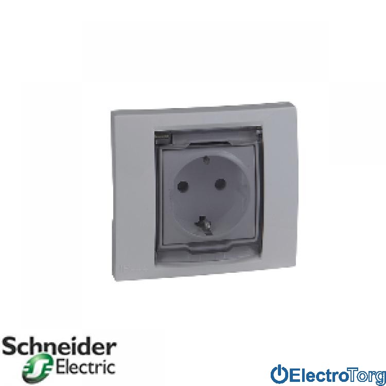 Розетка с заземлением с прозрачной крышкой со шторками IP44 16A белая Unica Schneider