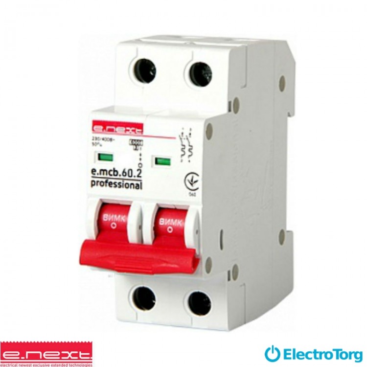 Авт. выкл. e.mcb.stand.45.2.C6, 2р, 6А, C, 4.5 кА e-next