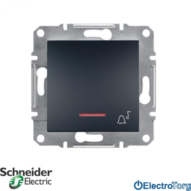 Выключатель кнопочный с подсветкой и символом "звонок" антрацит Asfora Schneider Electric (Шнайдер Электрик)
