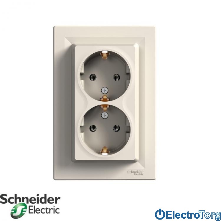 Розетка с заземлением двойная кремовая Asfora Schneider Electric (Шнайдер Электрик)