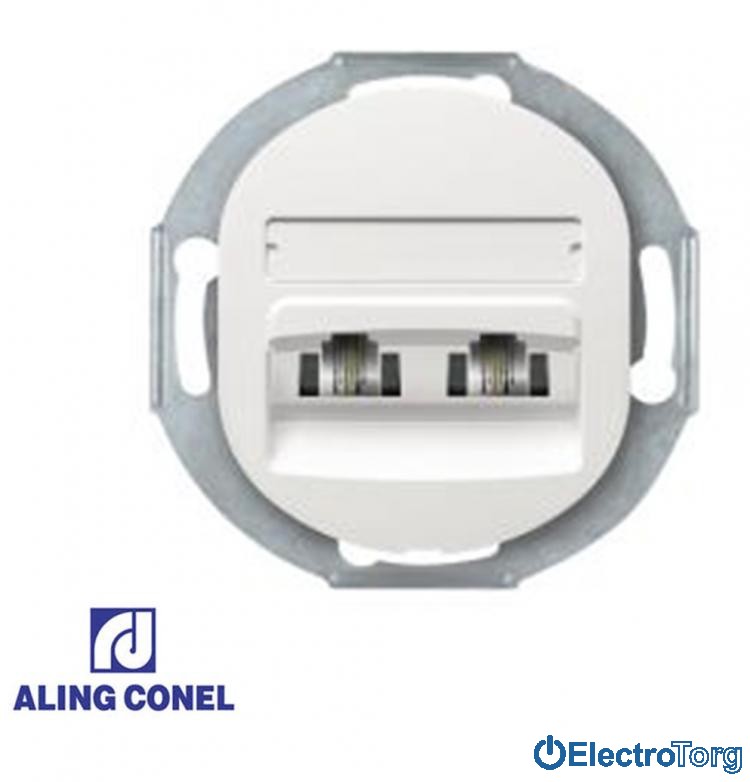 Розетка 2-я телефонная RJ12 6/4 (белая) Aling-Conel Eon