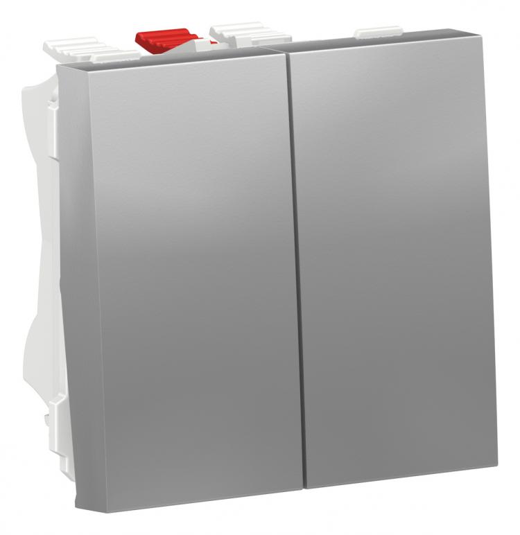 Выключатель 2-кл 2 x проходной 10А 2 м алюминий Unica New Schneider Electric (Шнайдер Электрик)