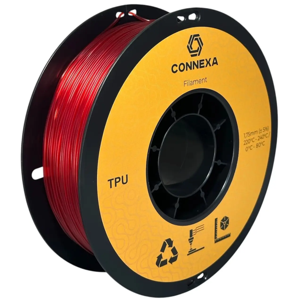 Філамент Connexa TPU 95A Transparent Red, 1.75 мм, 1 кг, прозоро-червоний