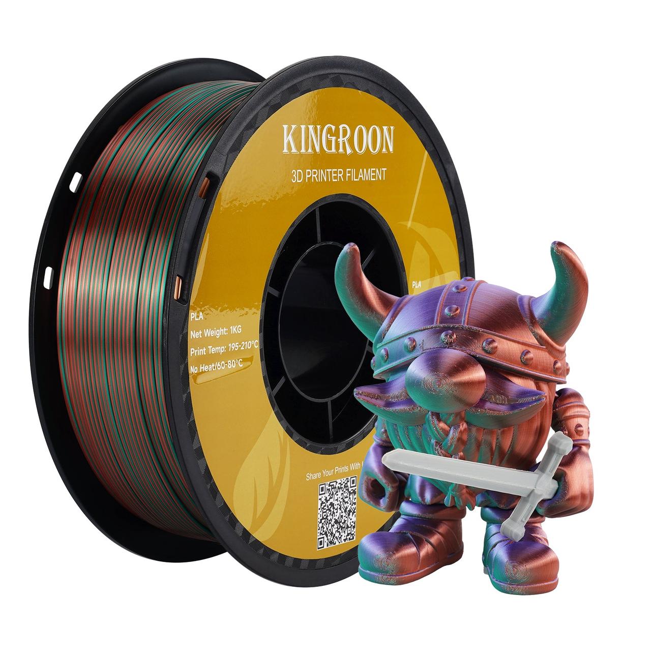 Філамент Kingroon Silk PLA Green Purple Copper, 1.75мм, 1кг, зелений/ фіолетовий/ мідний