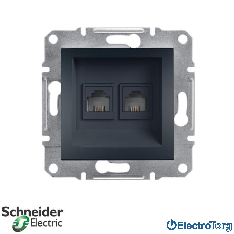 Розетка телефонная двойная четырехконтактная антрацит Asfora Schneider Electric (Шнайдер Электрик)