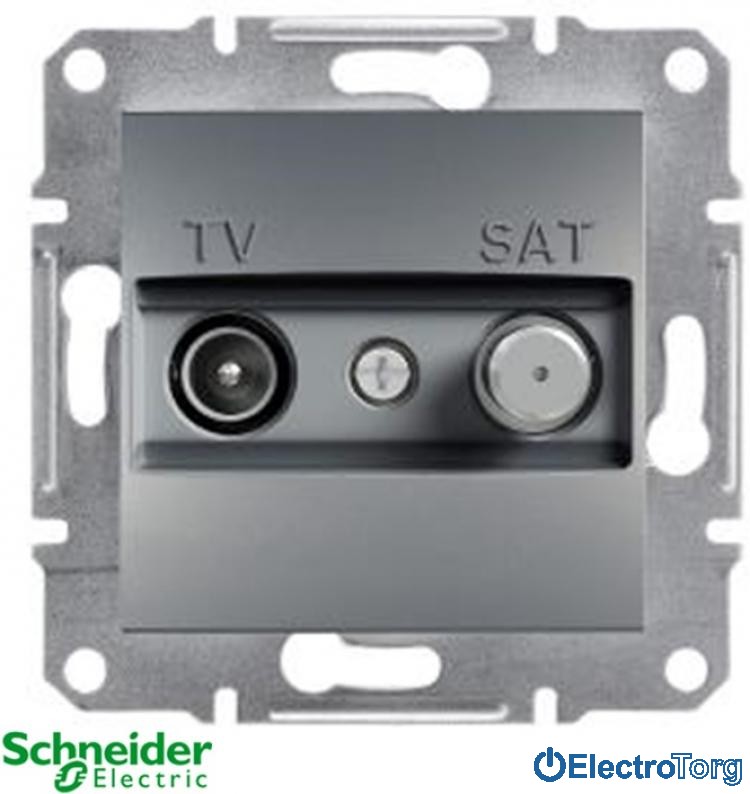 Розетка телевизионная SAT проходная (4 dB) сталь Asfora Schneider Electric (Шнайдер Электрик)