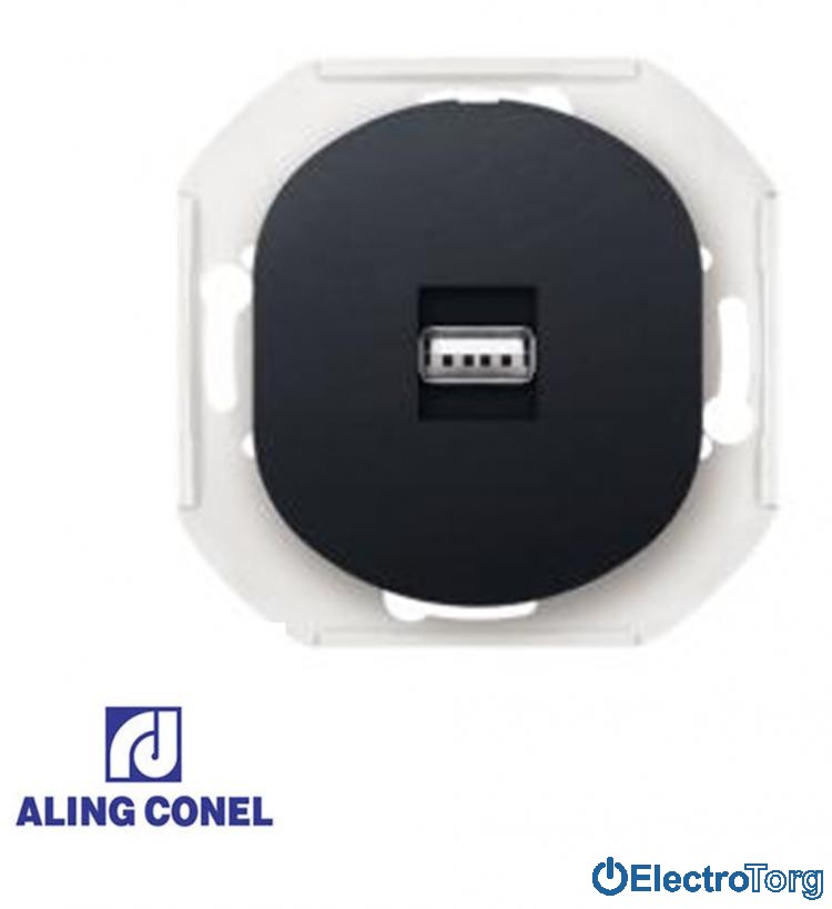 Розетка 1-я USB (черная) Aling-Conel Eon