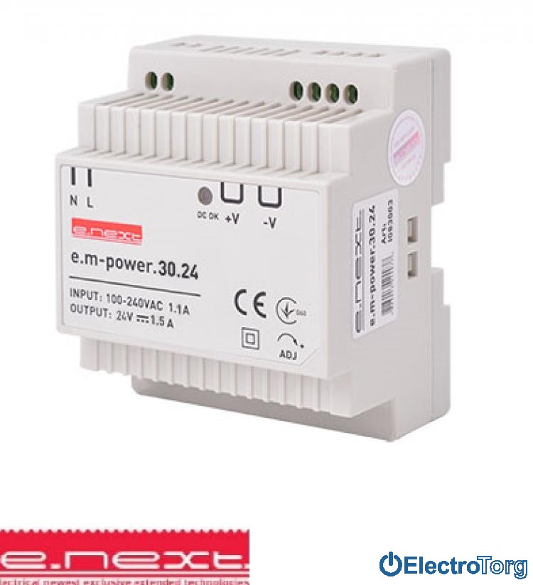 Блок питания на DIN-рейку e.m-power.30.24 30Вт, DC24В E.NEXT(Енекст)