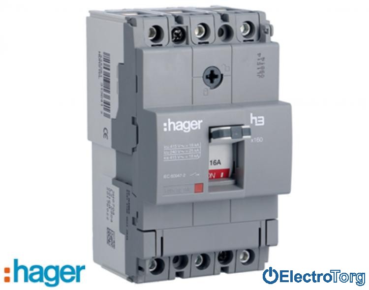 Автоматический выключатель x160, In=16A, 3p, 18kA, Т фикс./ М фикс. Hager (Хагер)