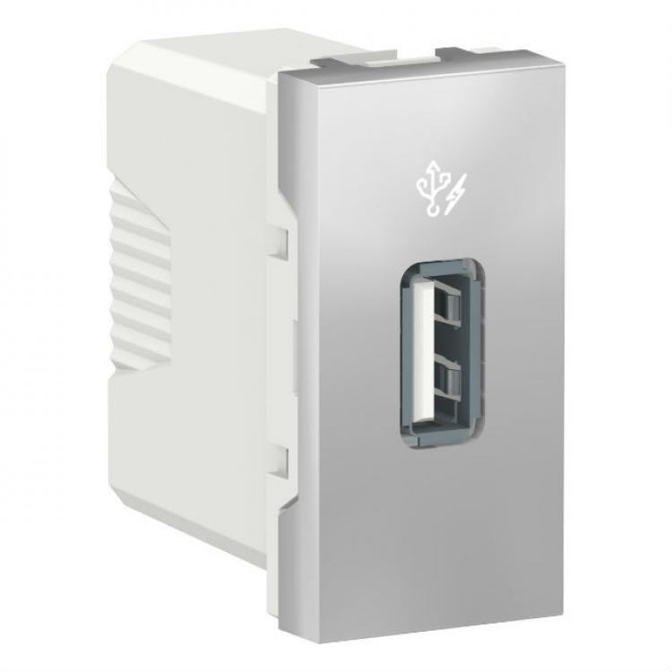 Розетка USB 1 модуль алюминий Unica New Schneider Electric (Шнайдер Электрик)