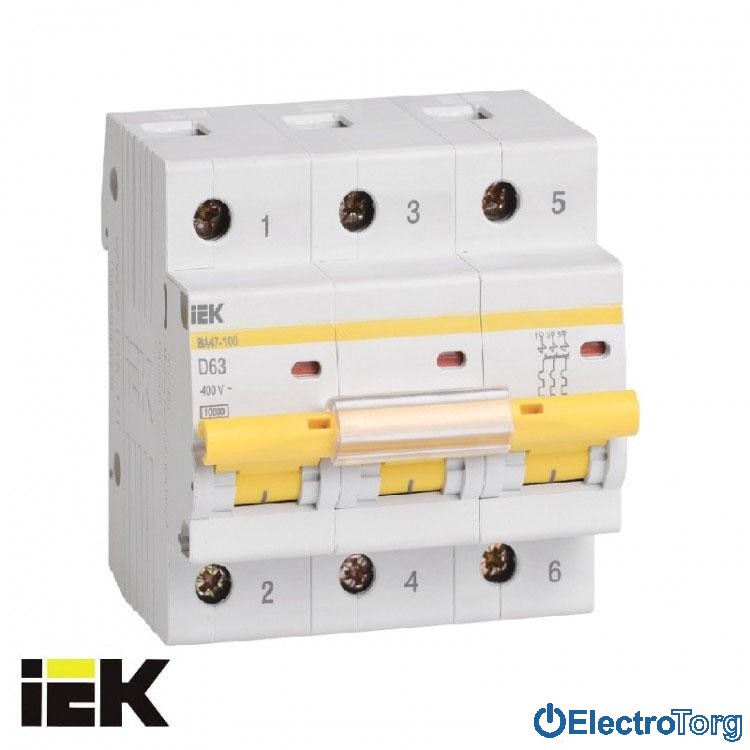 Автоматический выключатель ВА47-100 3P 10кА D 35A ИЭК(IEK)