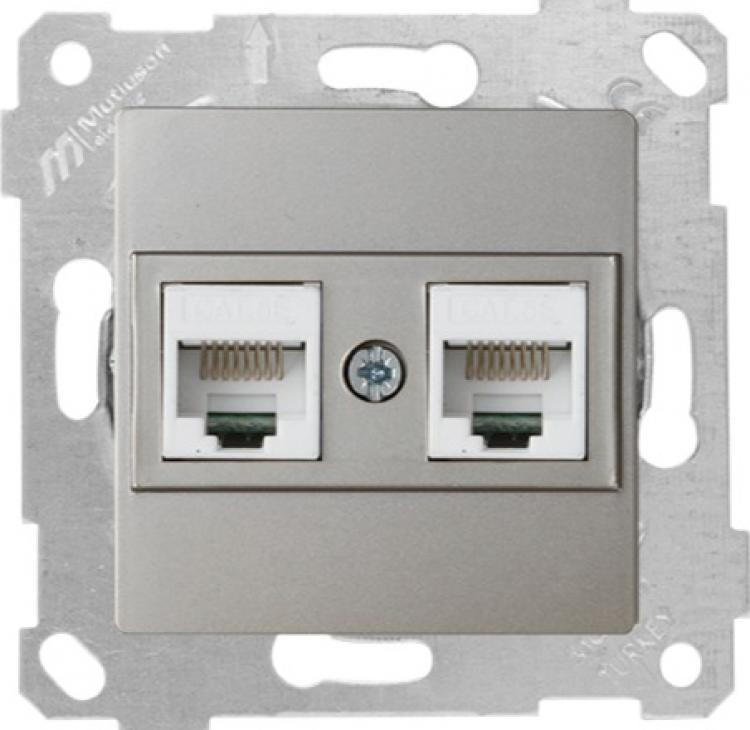 Розетка компьютерная двойная 2*RJ45 Cat5e RITA MUTLUSAN титановый