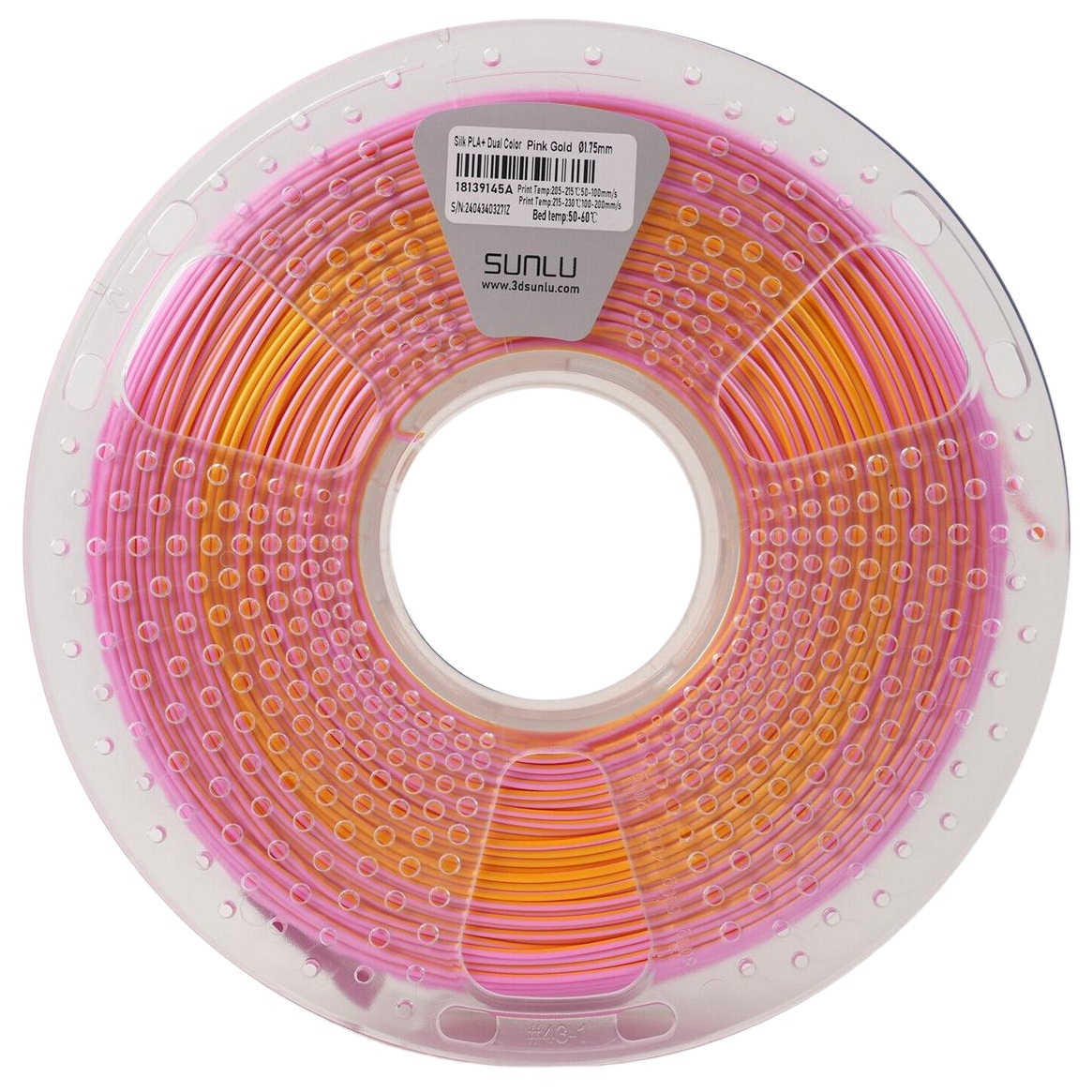 Філамент Sunlu Silk PLA+ Pink Gold, 1.75мм, 1кг, рожевий/ золотий