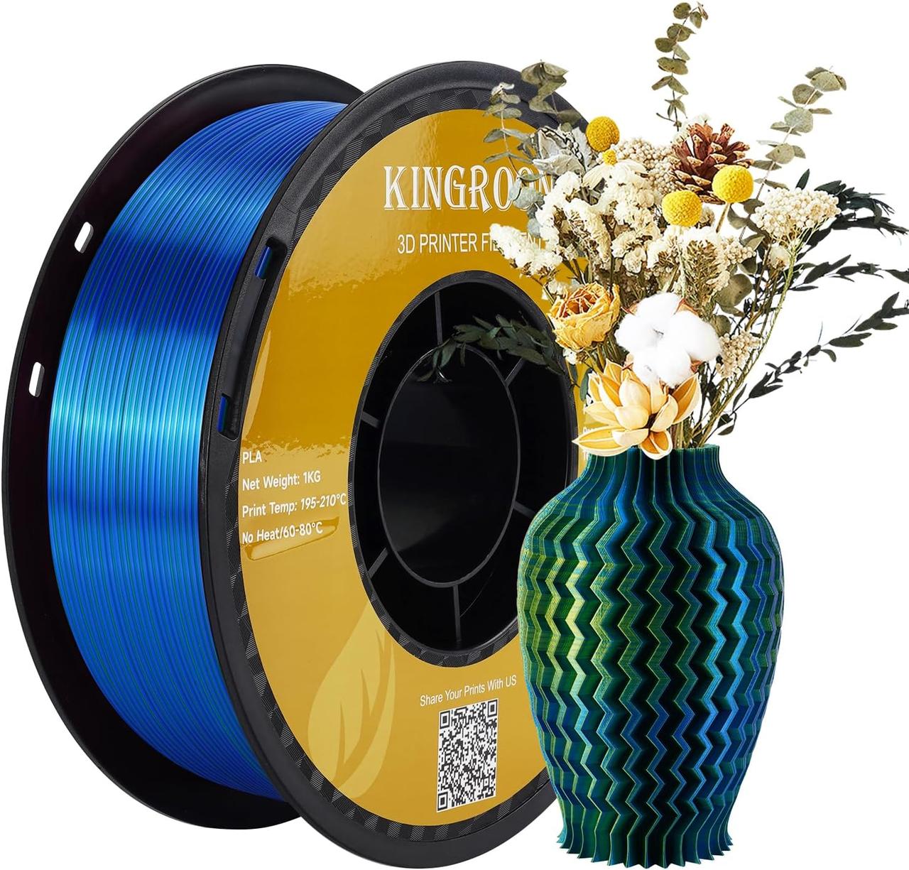 Філамент Kingroon Silk PLA Yelow Blue Green, 1.75мм, 1кг, жовтий/ блактиний/ зелений