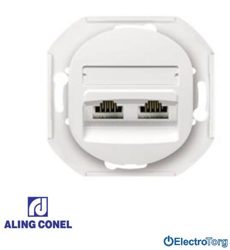 Розетка 2-я компьютерная 2*RJ45 Cat5e UTP (белая) Aling-Conel Eon