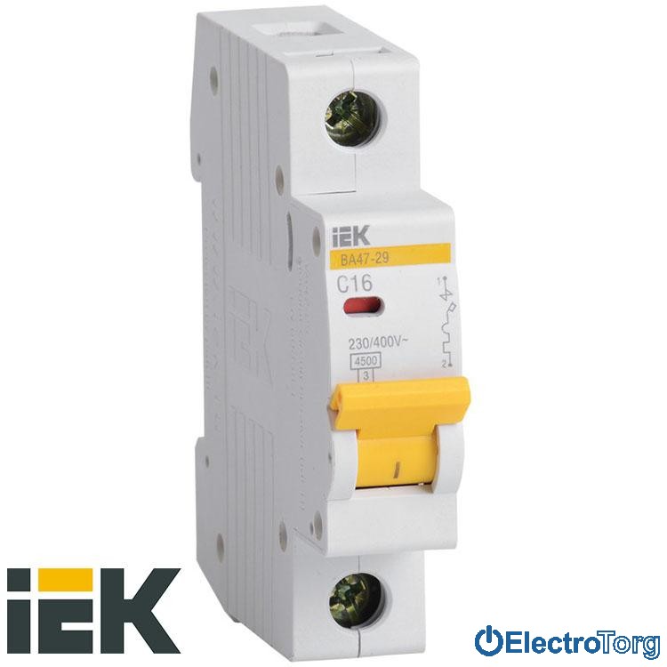 АВТОМАТИЧЕСКИЙ ВЫКЛЮЧАТЕЛЬ ВА47-29 1P 4,5КА D 1,6A ИЭК(IEK)