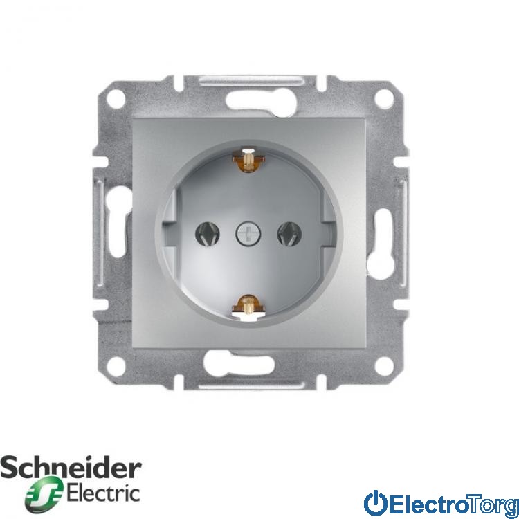 Розетка с заземлением одинарная алюминий Asfora Schneider Electric (Шнайдер Электрик)