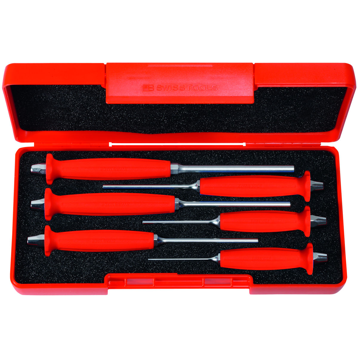 Splintentreiber-Satz mit Handgriff in ABS-Kunststoffbox, Anzahl Splintentreiber: 6